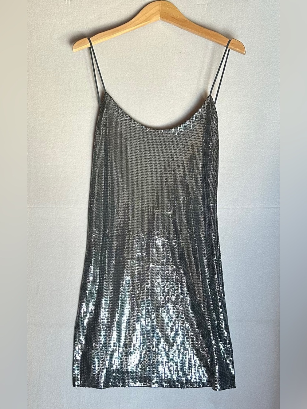 π Zara Silver Sequin Slip Mini Dress